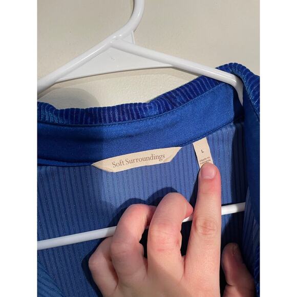 Soft Surroundings Blue Shimmer Velvet Boyfriend Tunic Button‎ Down Shirt - Picture 9 of 10